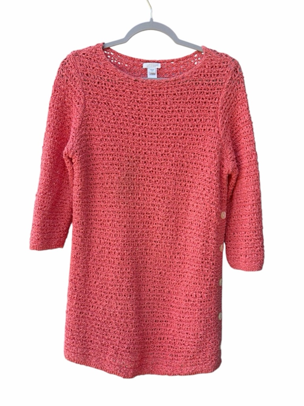 J. Jill Sweater Peach Button Accent Cotton Open Knit Pullover Tunic Women Size S